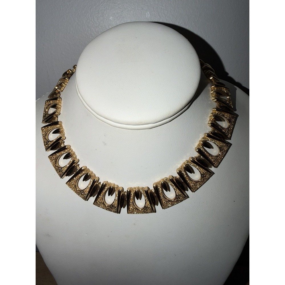 Vintage Monet Chunky Gold Tone Collar Necklace Modernist